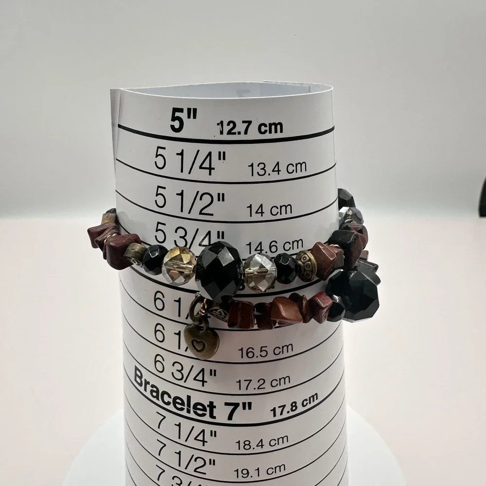 Vintage Y2K Heart of Gold & Love Charm Beaded Wrap Bracelet Women's Jewelry 90s